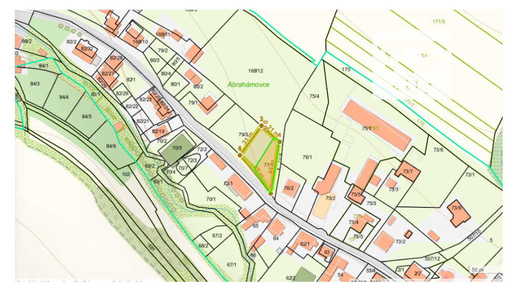 Predaj Abrahámovce stavebný pozemok o ploche cca 900 m2.